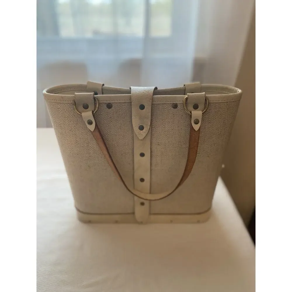 VTG Collin MCM Purse Handbag Flower Canvas Blossoms-Bright Wood Bottom READ - Picture 13 of 16